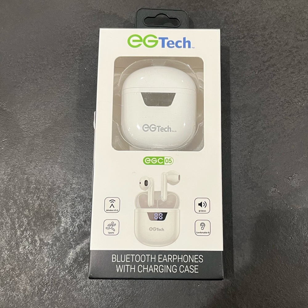 EGTech Bluetooth Earbuds/Earphones With Case White